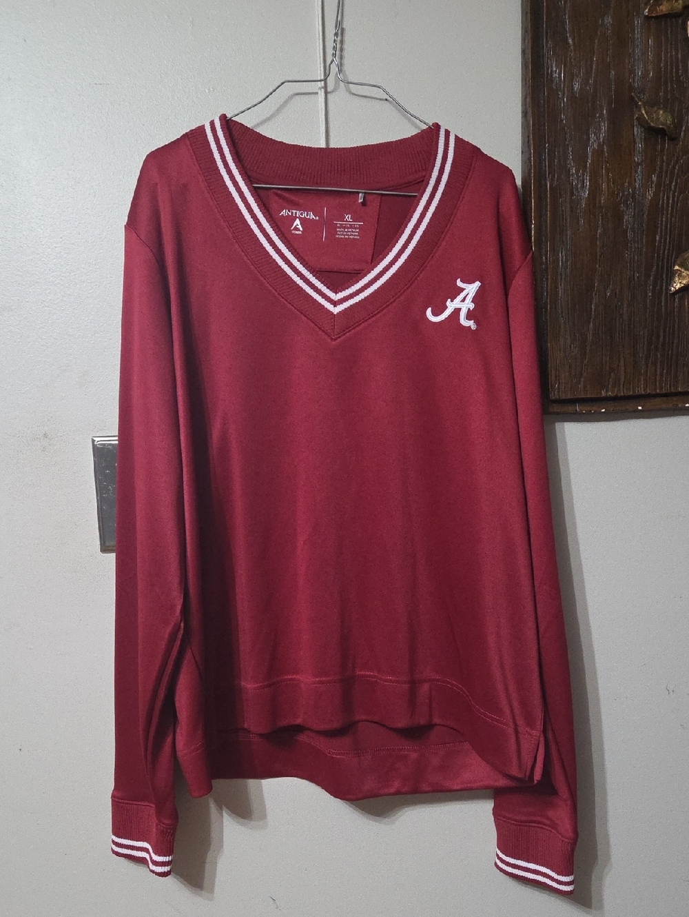 Antigua Crimson V-Neck Pullover with White Accents